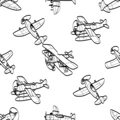 Vector seamless pattern with aircraft. Kids seamless pattern with planes. Funny airplanes