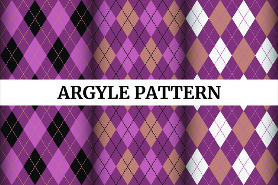 Seamless argyle pattern. Diamond shapes background. Vector set.