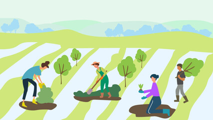 Obraz na płótnie Canvas Farm People Working Environment Tree Planting