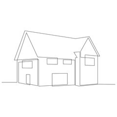 Abstract country house in continuous line art drawing style. Family home black linear design. Vector illustration.