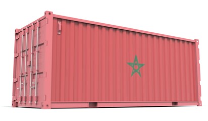 National flag of Morocco on the side of a cargo container. Conceptual 3d rendering