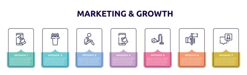 marketing & growth concept infographic design template. included swipe, press conference, lonely, pinch, vacuum, accomplishment, followers icons and 7 option or steps.