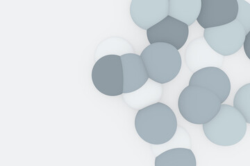 Grey and white rounded shapes decorative background in abstract style. Motion metaball 3d illustration