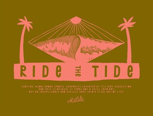 California beach simple line distressed vintage style silkscreen vector illustration surfing t-shirt print.