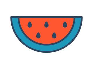 Vector slice of watermelon. Retro clipart. Summer fruit. Watermelon with outline.