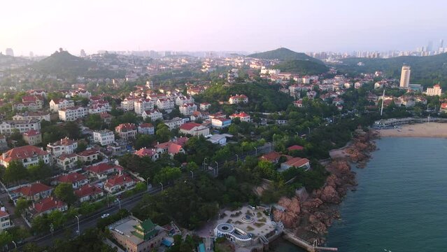 Aerial photography of Qingdao coastline scenery panorama