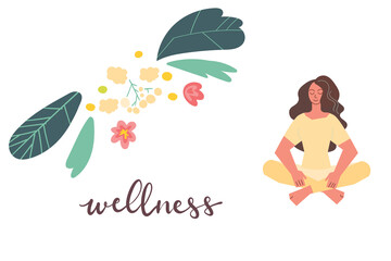 Wellness handwritten lettering card concept. Vector illustration design