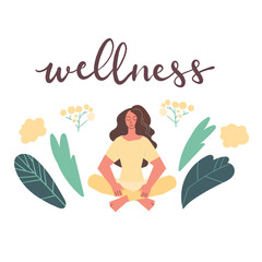 Wellness handwritten lettering card concept. Vector illustration design
