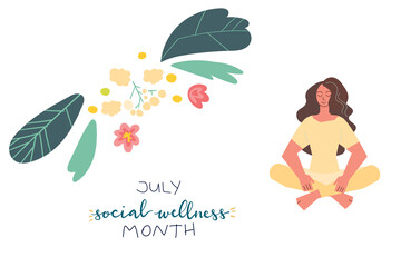 July Social Wellness Month hand lettering concept illustration design