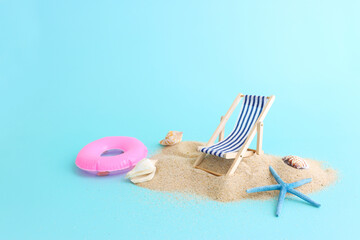 holidays image of tropical sea and beach chair. Summer travel and vacation concept