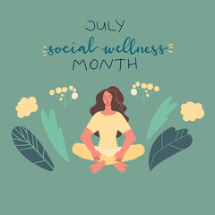 July Social Wellness Month hand lettering concept illustration design