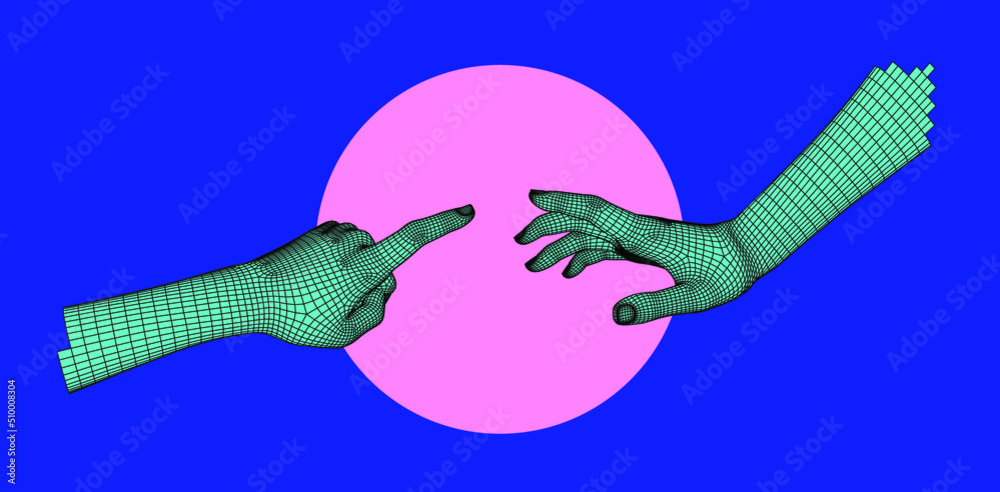 Leinwandbilder 3d low-poly models of hands about to touch each other, as in the 