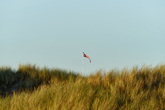 Danish flag behind a dune 