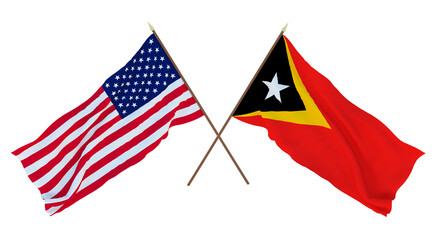 Fototapeta premium Background for designers, illustrators. National Independence Day. Flags of United States of America, USA and East Timor