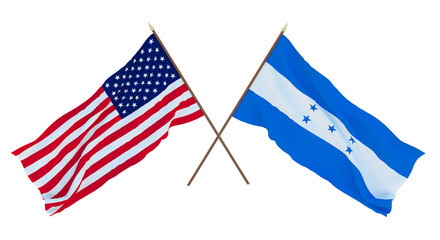 Obraz premium Background for designers, illustrators. National Independence Day. Flags of United States of America, USA and Honduras
