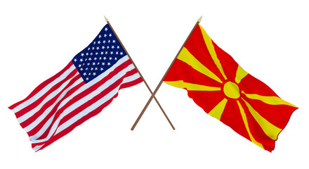 Background for designers, illustrators. National Independence Day. Flags of United States of America, USA and  Macedonia