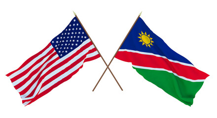 Background for designers, illustrators. National Independence Day. Flags of United States of America, USA and  Namibia