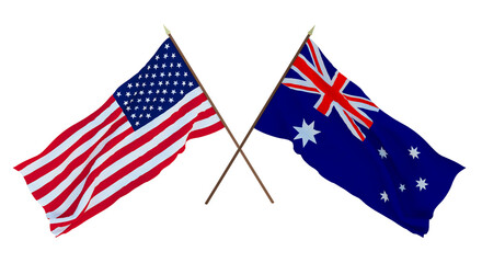 Background for designers, illustrators. National Independence Day. Flags of United States of America, USA and Australia