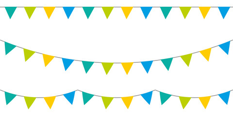 Multicolored party garlands with pennants. Vector buntings set.
