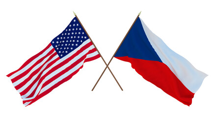 Background for designers, illustrators. National Independence Day. Flags of United States of America, USA and Czech Republic