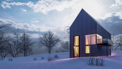 3D Rendering Illustration Of Modern House 