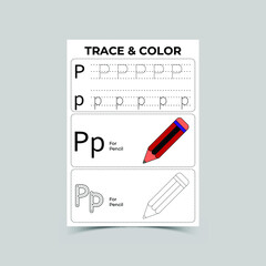 Letter or alphabet tracing and color printable worksheet for preschool kids and kindergarten