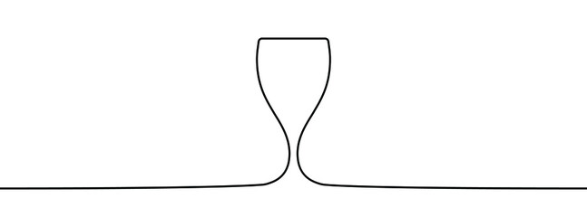 Continuous line drawing of wine glass. Wine glass linear icon. One line drawing background. Vector illustration. Wine glass continuous line icon.