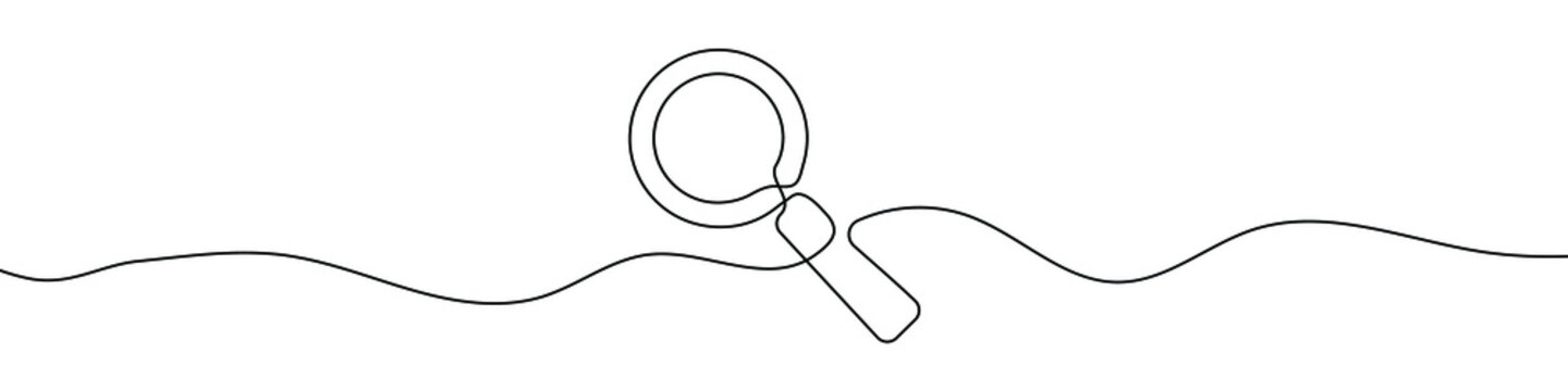 Continuous line drawing of loupe. Magnifier linear icon. One line drawing background. Vector illustration. Magnifier continuous line icon.