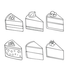 Cheesecakes vector set, hand drawn illustration, black and white