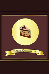 National Cheesecake Day celebration card, vector illustration, hand drawn elements and text