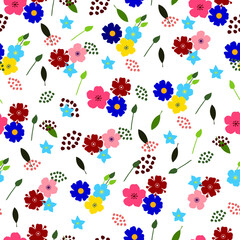 Summer flowers seamless vector pattern, hand drawn illustration, for textile,scrapbooking, wrapping paper