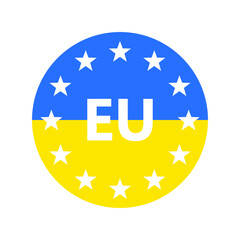 Ukrainian flag in the shape of a circle. Round button with stars. Vector illustration. EU flag