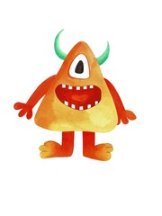Cute cartoon monster, watercolor illustration
