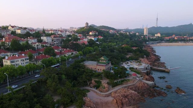 Aerial photography of Qingdao coastline scenery panorama
