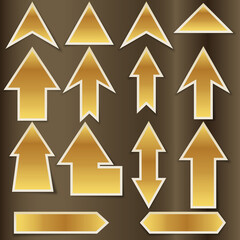 golden arrow icon set. luxury golden white 3d arrow set . arrow with shadow