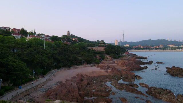 Aerial photography of Qingdao coastline scenery panorama