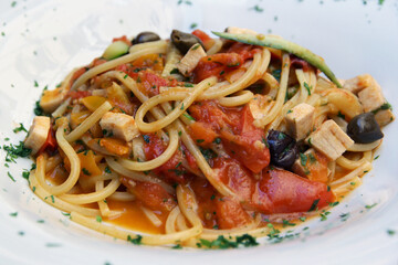 Isolated italian pasta with swordfish (from a real restaurant in Roma)