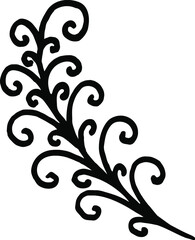 Black branch with twisted stems. Vector simple drawing for printing.