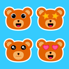 Cute cartoon bear face emoticon set. Perfect for sending expressive messages on social media to friends, family and more
or for use on stickers, t-shirts, masks, mugs, etc.