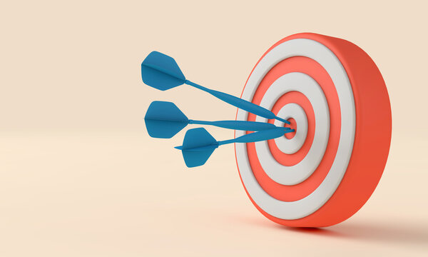 Dart in a target. Business goals concept. 3D Rendering