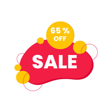 Sale 65, bubble banner design template, discount tag, buy now, vector illustration