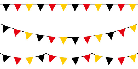 Obraz premium Black red and yellow party garlands with pennants. Vector buntings set.
