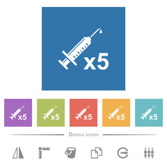 Fifth vaccine dose flat white icons in square backgrounds