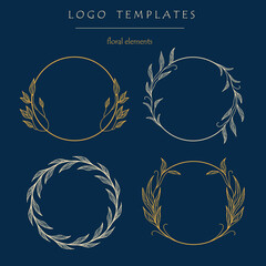 Obraz premium Logo templates. Set of the hand-drawn botanical wreaths. Wedding flourish laurel wreaths for invitation card.