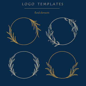 Logo templates. Set of the hand-drawn botanical wreaths. Wedding flourish laurel wreaths for invitation card.