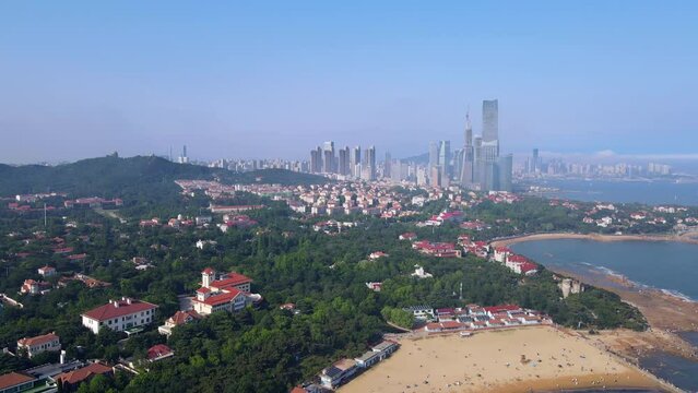 Aerial photography of Qingdao coastline scenery panorama