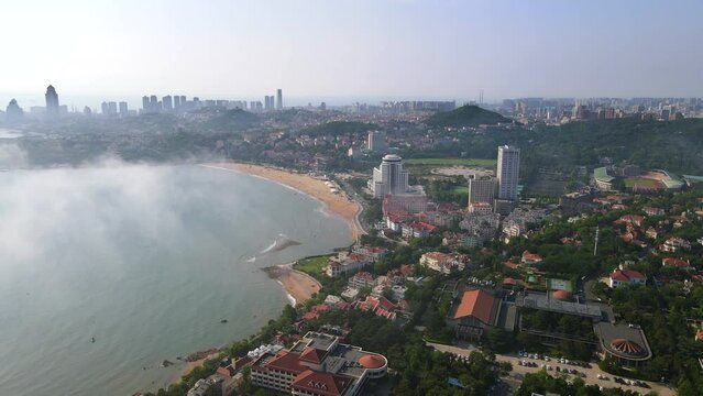 Aerial photography of Qingdao coastline scenery panorama