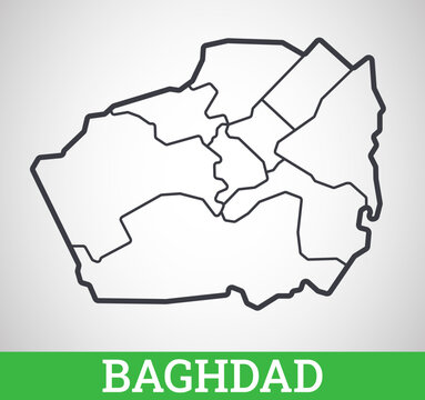 Simple outline map of Baghdad. Vector graphic illustration.