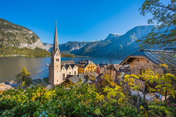 Special view on Hallstatt in summer, Salzkammergut, Austria 