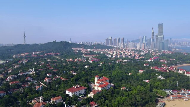 Aerial photography of Qingdao coastline scenery panorama